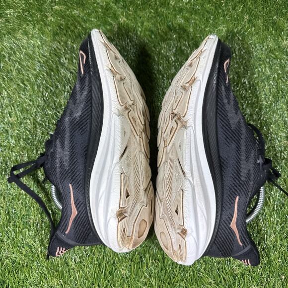HOKA Clifton 9 Running Shoes Women Size 7 Black Rose Gold Comfort Low Sneakers - Picture 11 of 14